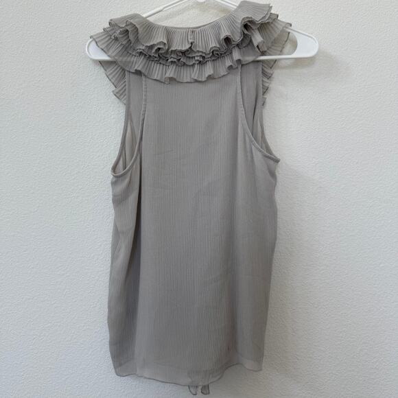 ROBBI & NIKKI Ruffle Front Blouse Sleeveless Pleated Gray Romantic Feminine L - Picture 4 of 6